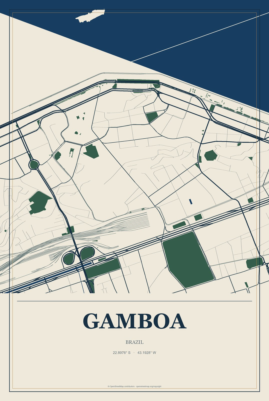 Gamboa, Brazil City Map Aluminum Sign in Coastal Cutout style