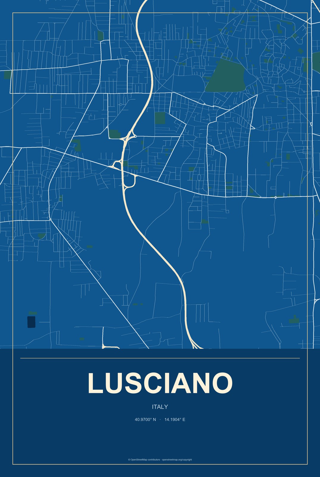 Lusciano, Italy City Map Aluminum Sign in Harbor Cobalt style