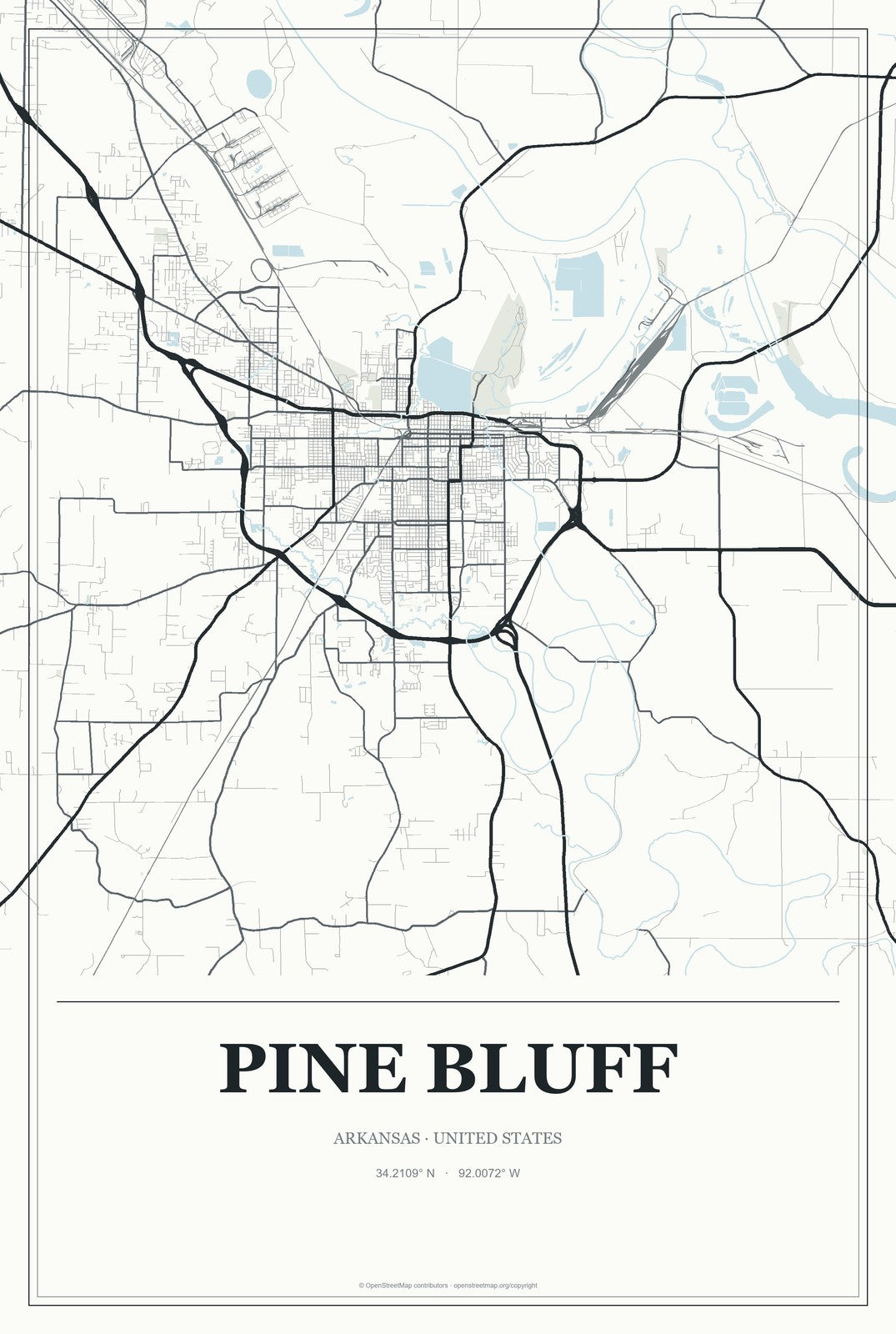 Pine Bluff, Arkansas City Map Aluminum Sign in Gallery Air style