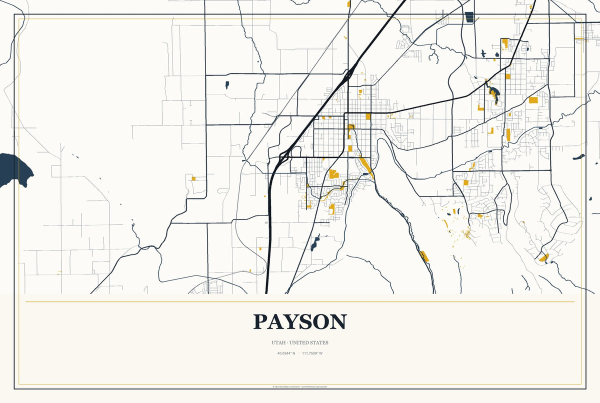 Payson, Utah City Map Aluminum Sign in Citrine Modern style