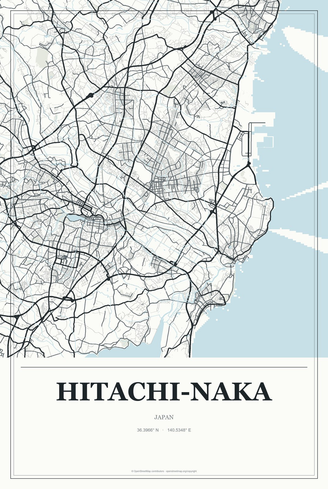 Hitachi-Naka, Japan City Map Aluminum Sign in Gallery Air style