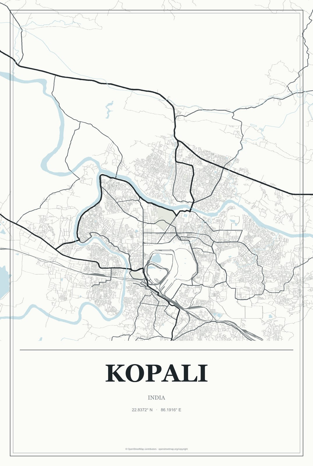 Kopali, India City Map Aluminum Sign in Gallery Air style