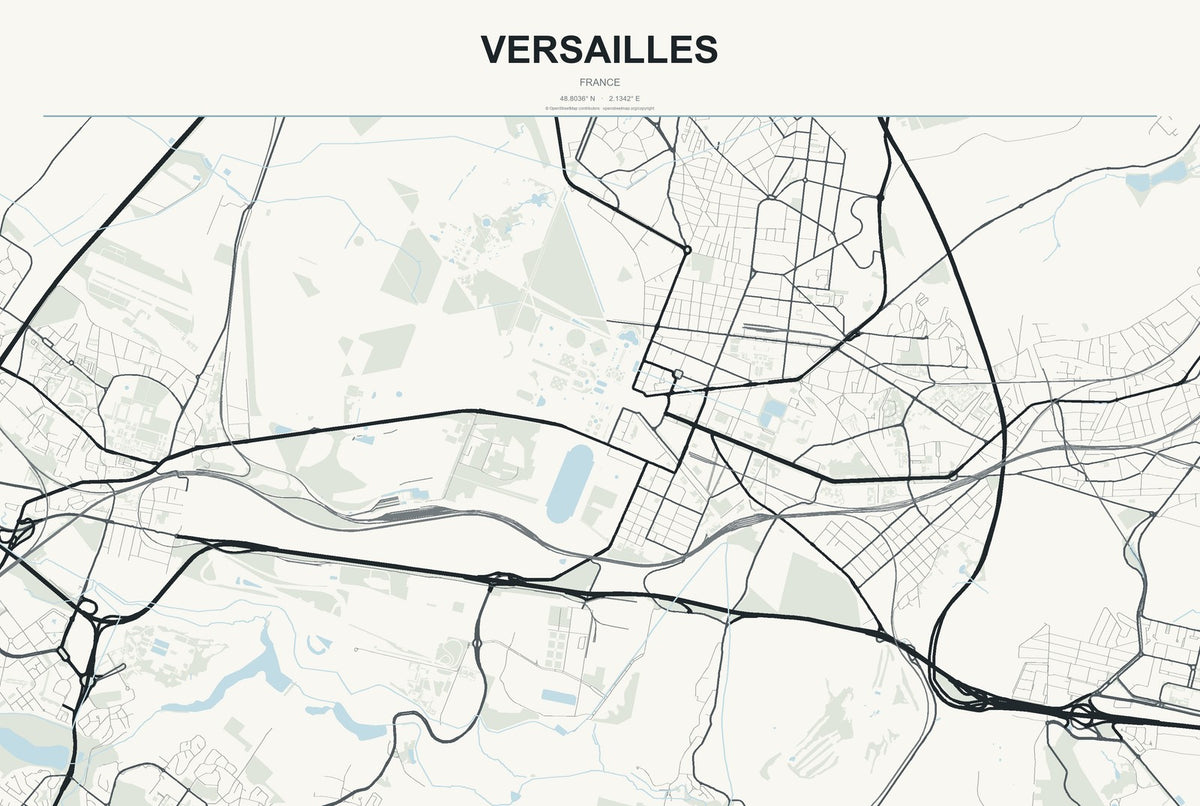 Versailles, France City Map Aluminum Sign in Headline Atlas style
