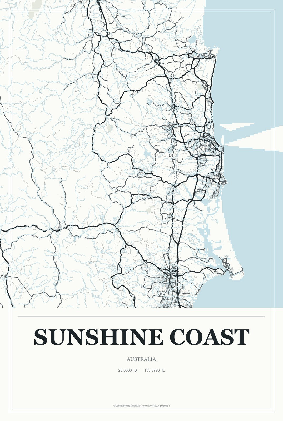 Sunshine Coast, Australia City Map Aluminum Sign in Gallery Air style