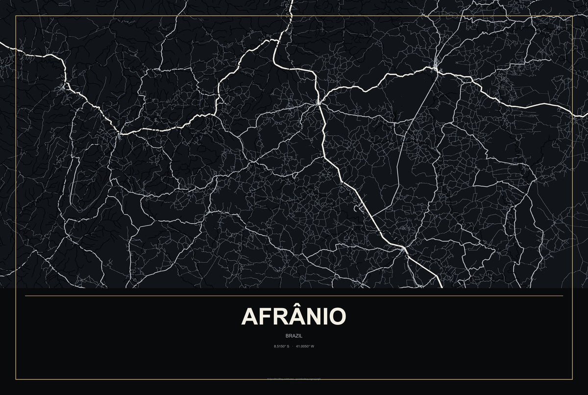 Afrânio, Brazil City Map Aluminum Sign in Metropolitan Noir style