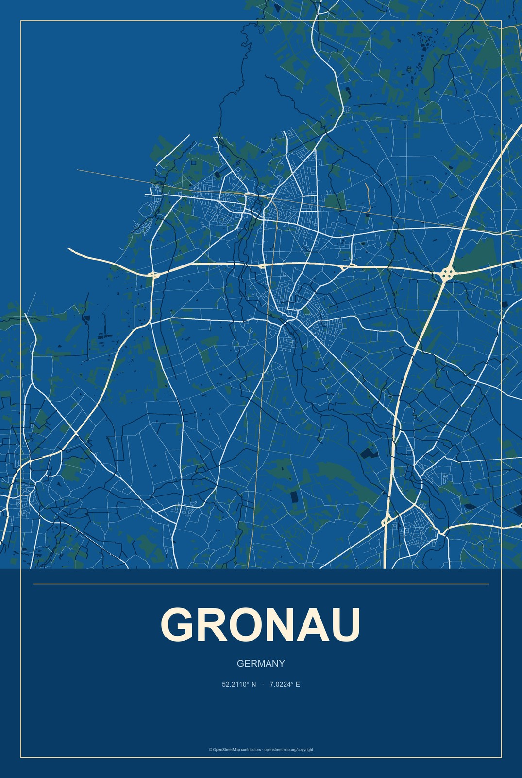 Gronau, Germany City Map Aluminum Sign in Harbor Cobalt style