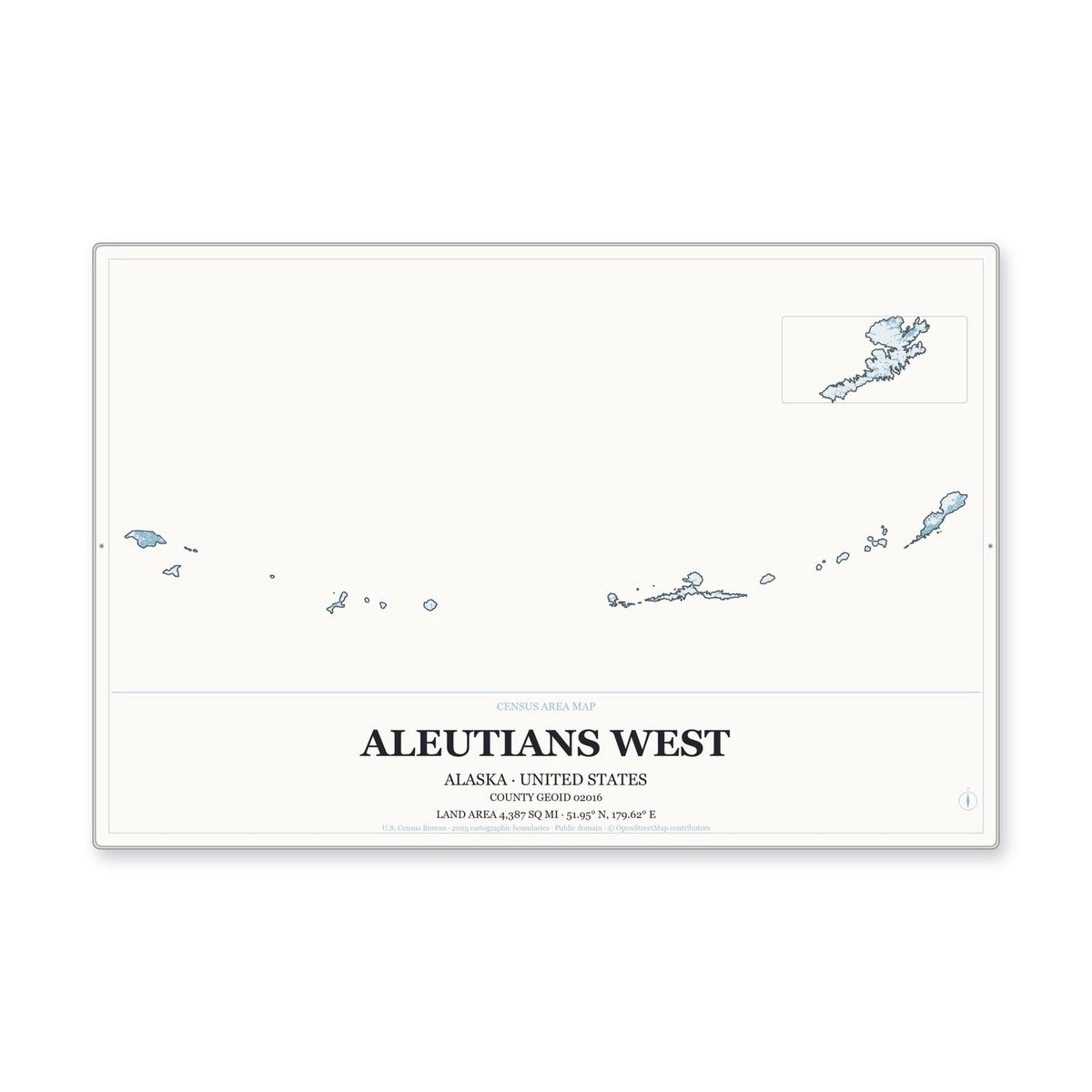 Aleutians West Census Area, Alaska Map Aluminum Sign in Gallery Air style