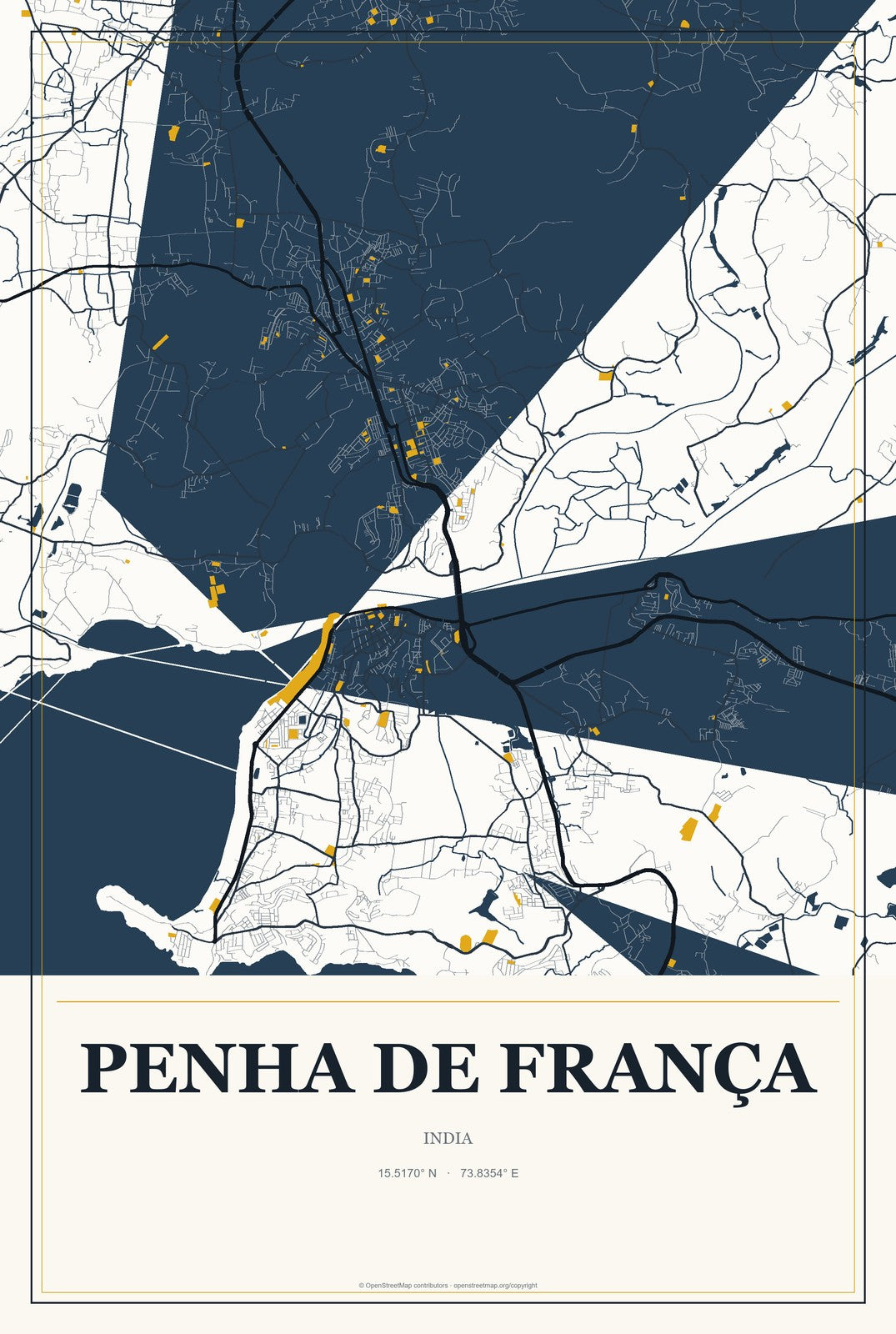 Penha de França, India City Map Aluminum Sign in Citrine Modern style