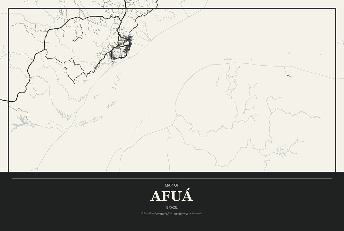Afuá, Brazil City Map Aluminum Sign in Museum Plaque style