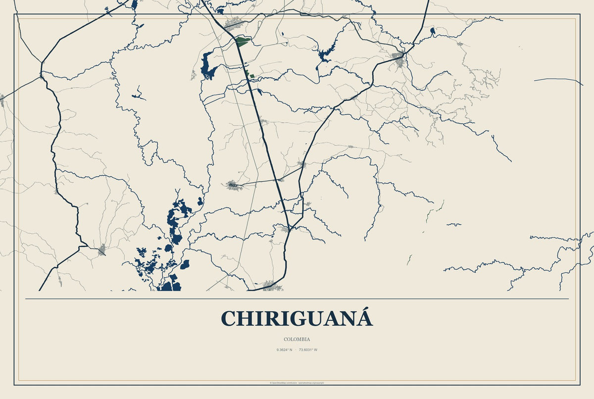 Chiriguaná, Colombia City Map Aluminum Sign in Coastal Cutout style