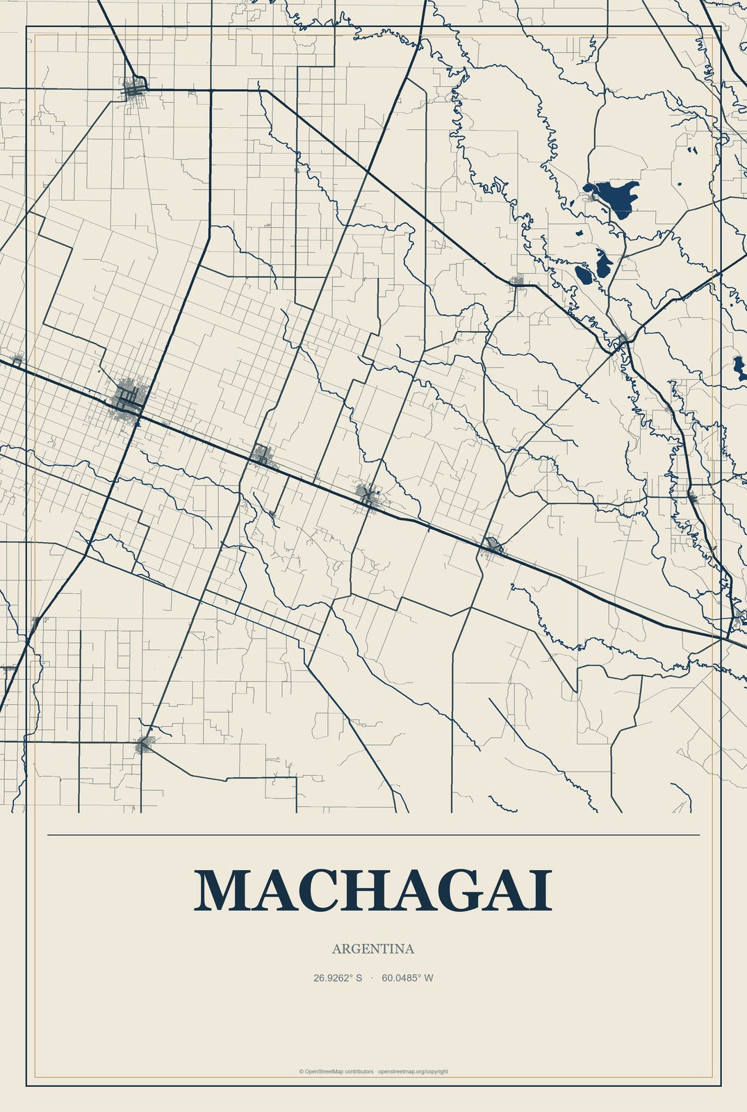 Machagai, Argentina City Map Aluminum Sign in Coastal Cutout style