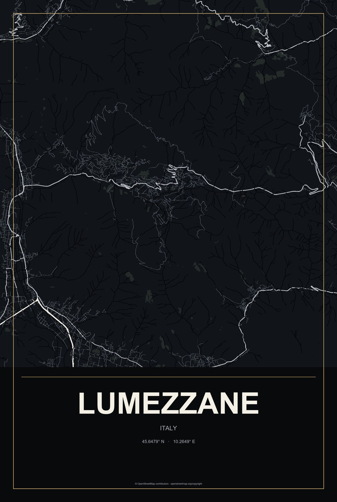 Lumezzane, Italy City Map Aluminum Sign in Metropolitan Noir style