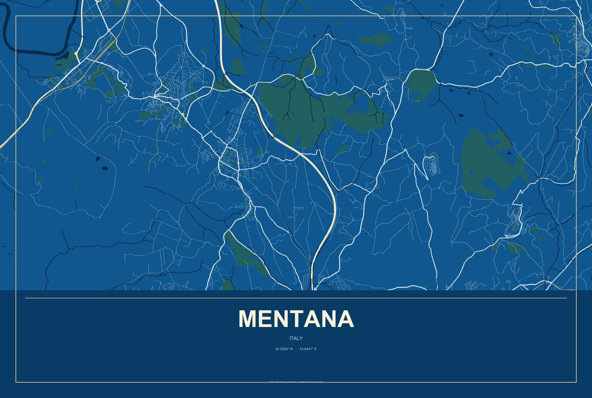 Mentana, Italy City Map Aluminum Sign in Harbor Cobalt style