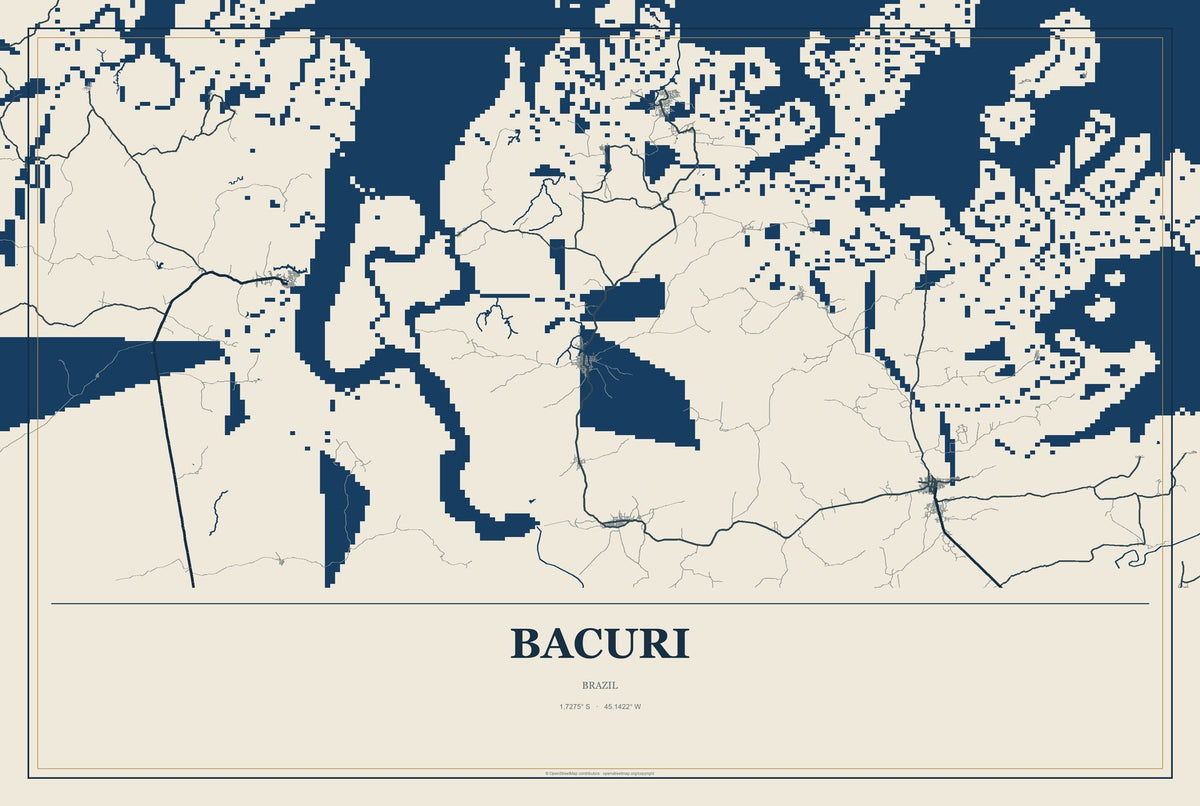 Bacuri, Brazil City Map Aluminum Sign in Coastal Cutout style