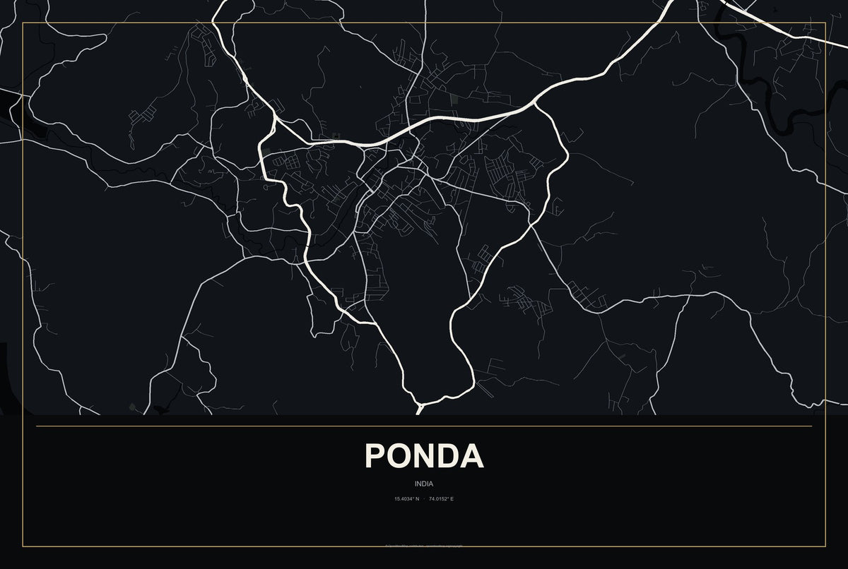 Ponda, India City Map Aluminum Sign in Metropolitan Noir style