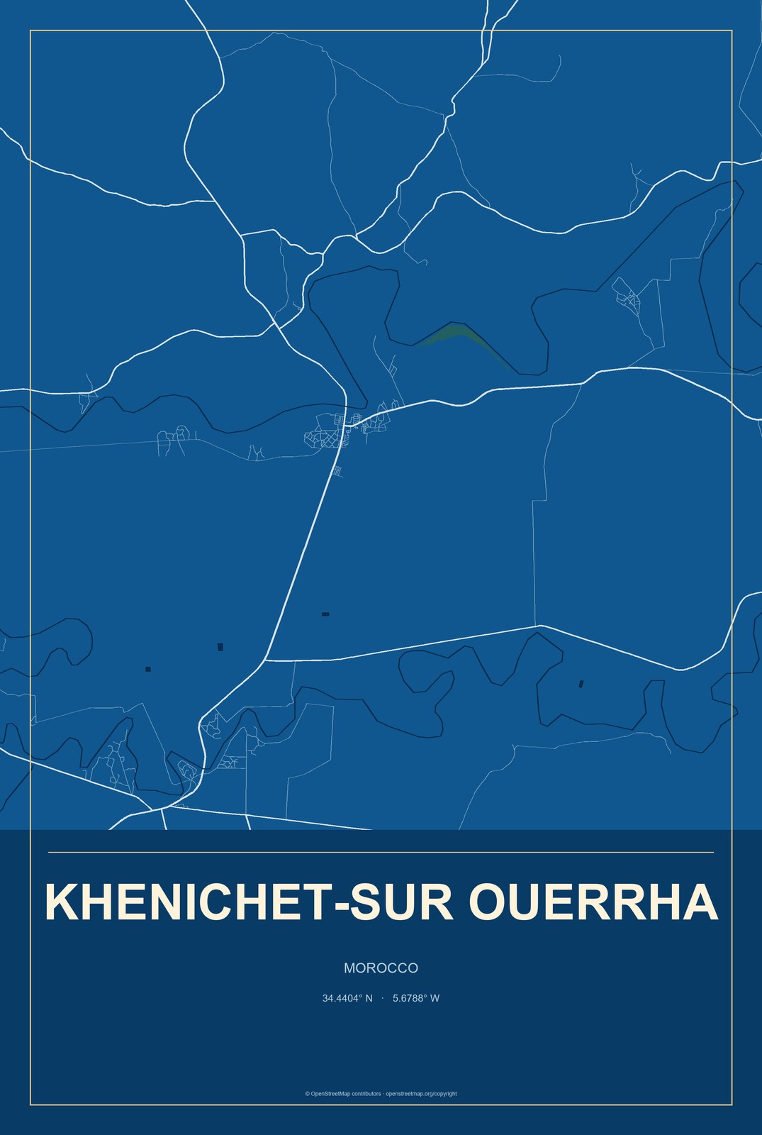 Khenichet-sur Ouerrha, Morocco City Map Aluminum Sign in Harbor Cobalt style