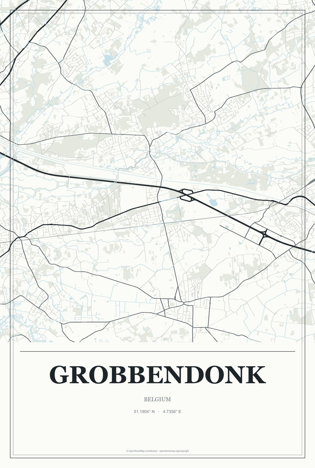 Grobbendonk, Belgium City Map Aluminum Sign in Gallery Air style