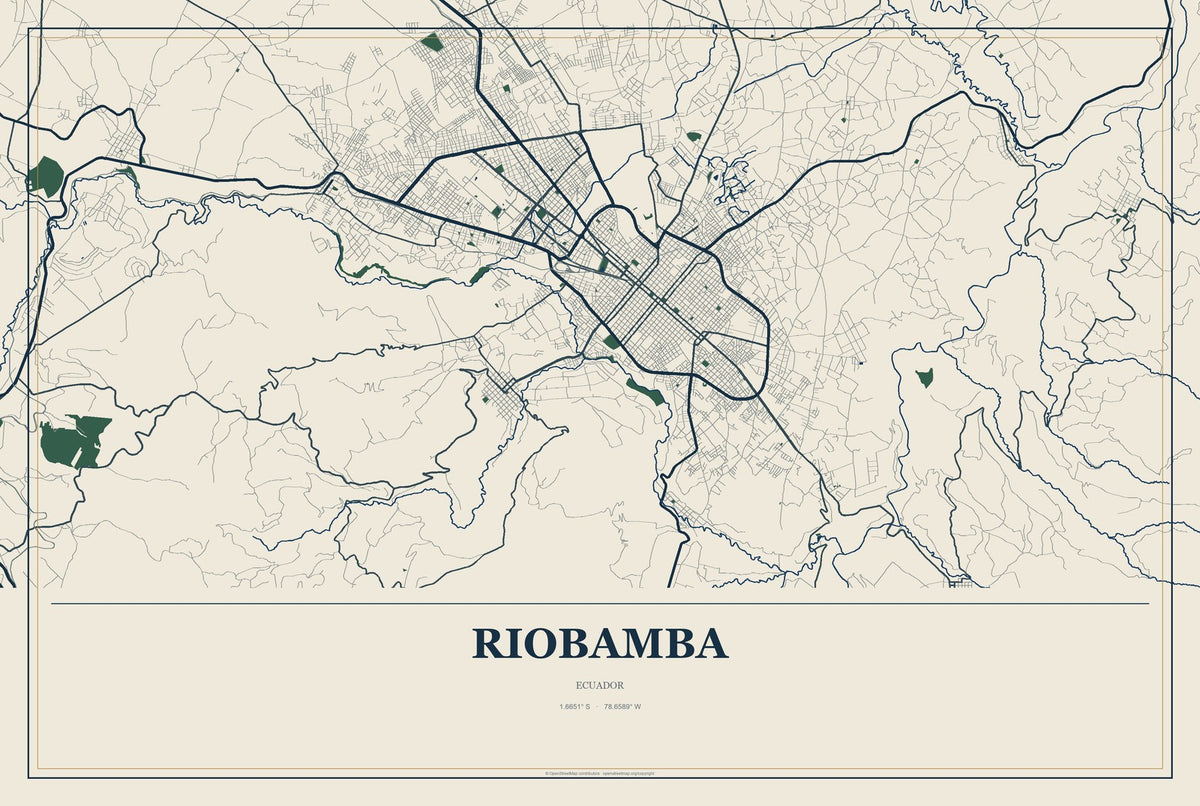 Riobamba, Ecuador City Map Aluminum Sign in Coastal Cutout style