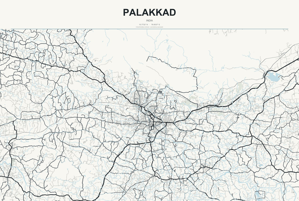 Palakkad, India City Map Aluminum Sign in Headline Atlas style