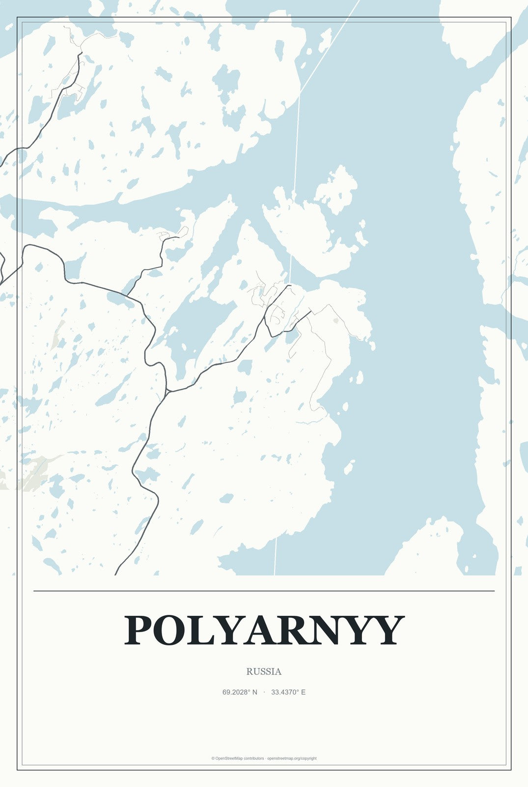 Polyarnyy, Russia City Map Aluminum Sign in Gallery Air style