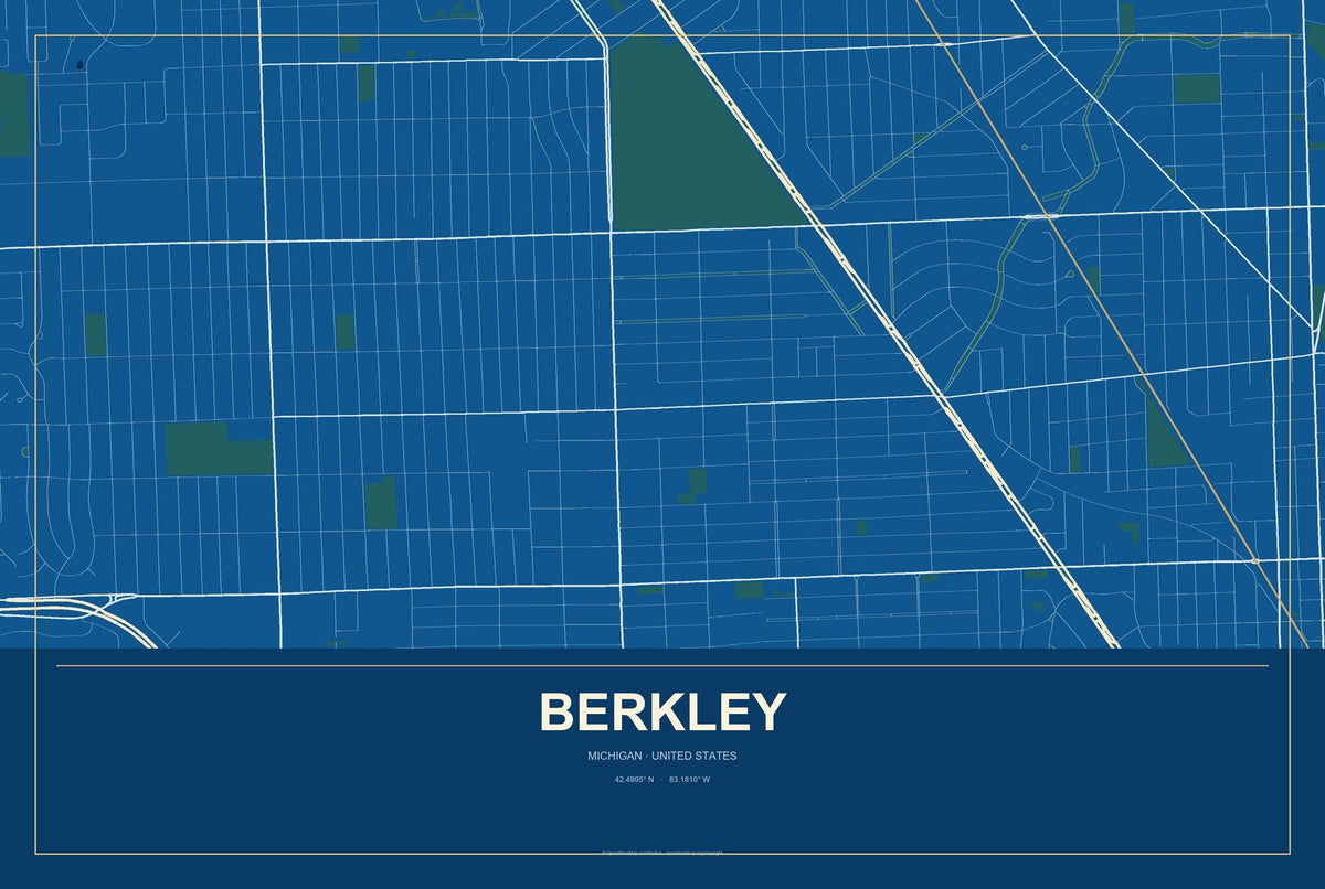 Berkley, Michigan City Map Aluminum Sign in Harbor Cobalt style