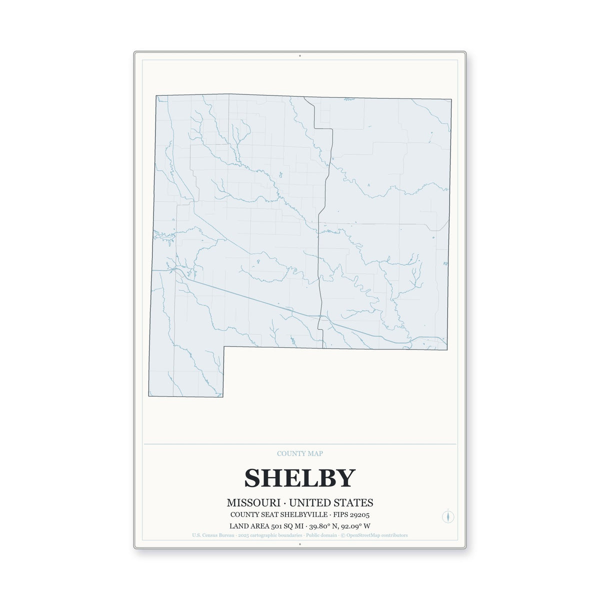 Shelby County, Missouri Map Aluminum Sign in Gallery Air style