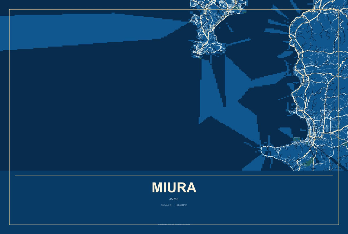 Miura, Japan City Map Aluminum Sign in Harbor Cobalt style