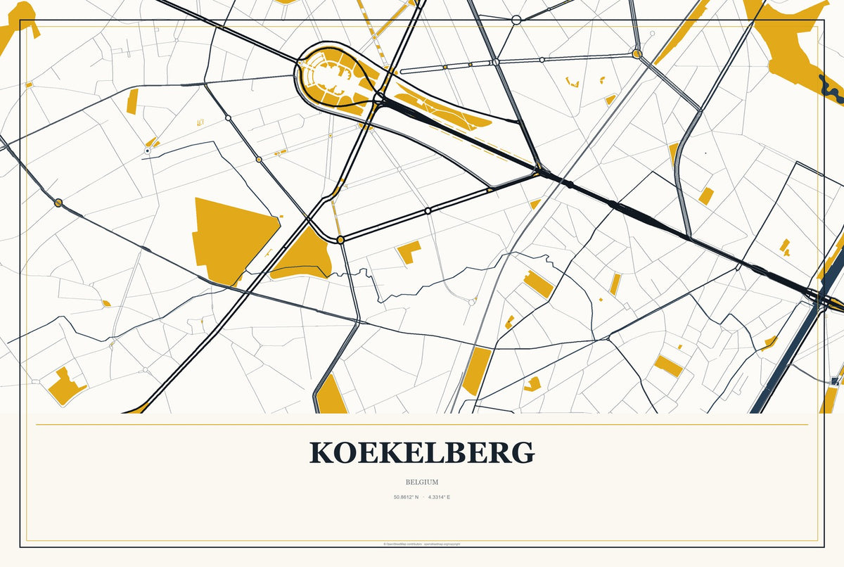 Koekelberg, Belgium City Map Aluminum Sign in Citrine Modern style