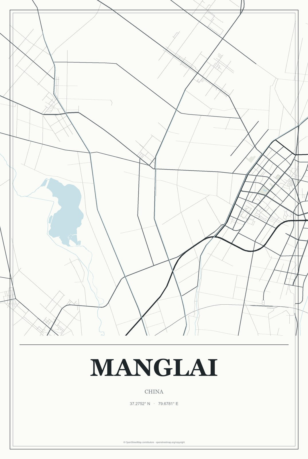 Manglai, China City Map Aluminum Sign in Gallery Air style