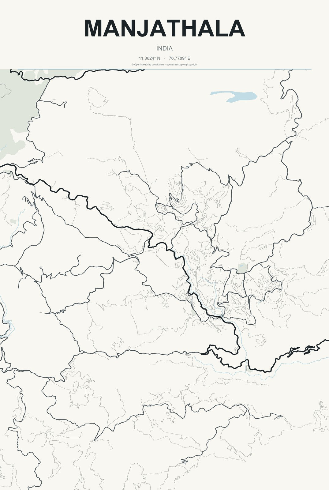 Manjathala, India City Map Aluminum Sign in Headline Atlas style