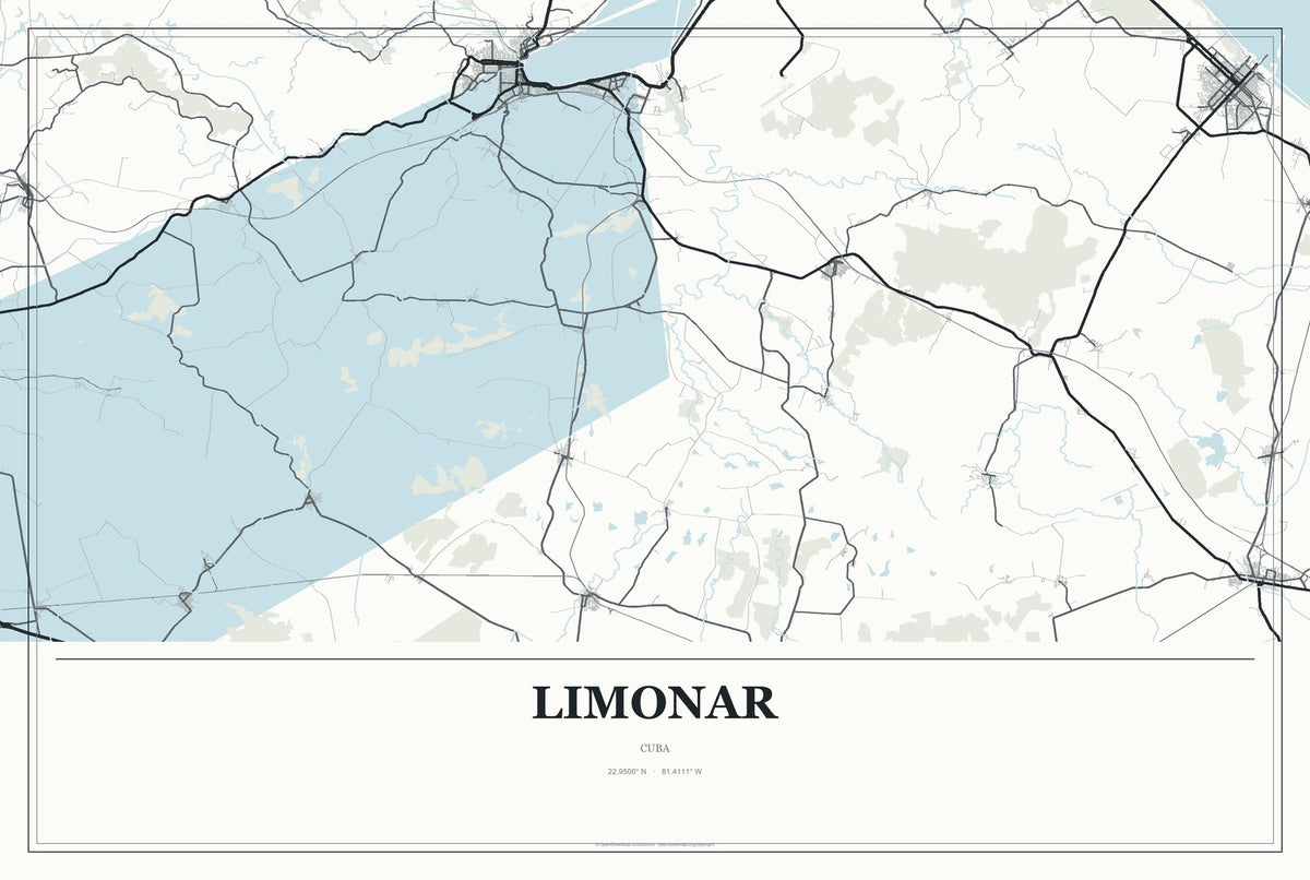 Limonar, Cuba City Map Aluminum Sign in Gallery Air style