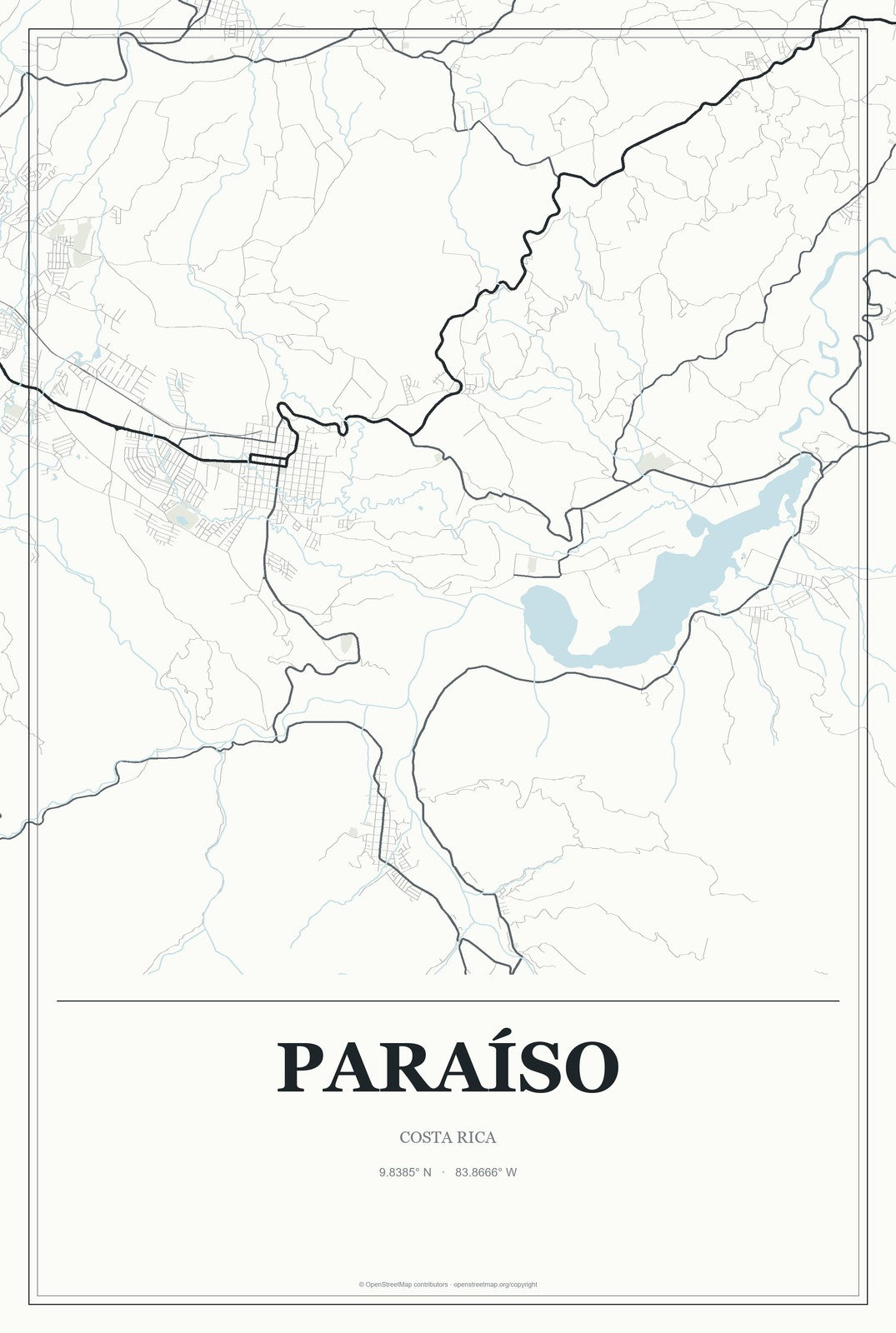 Paraíso, Costa Rica City Map Aluminum Sign in Gallery Air style