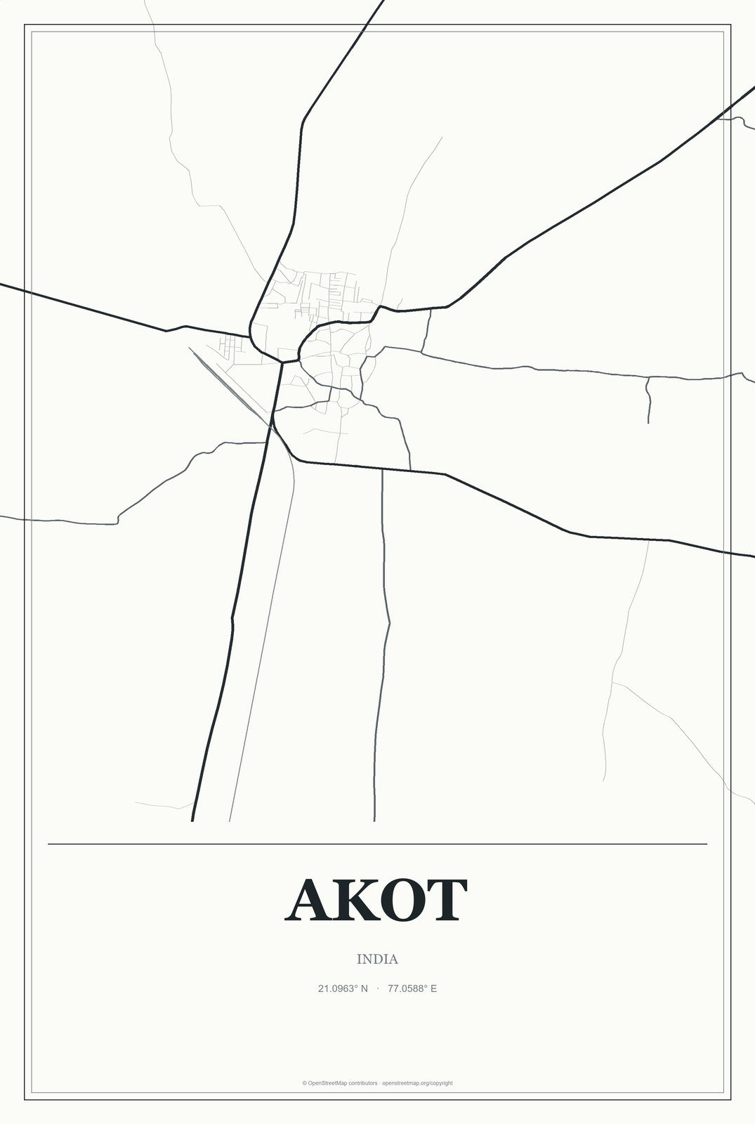Akot, India City Map Aluminum Sign in Gallery Air style