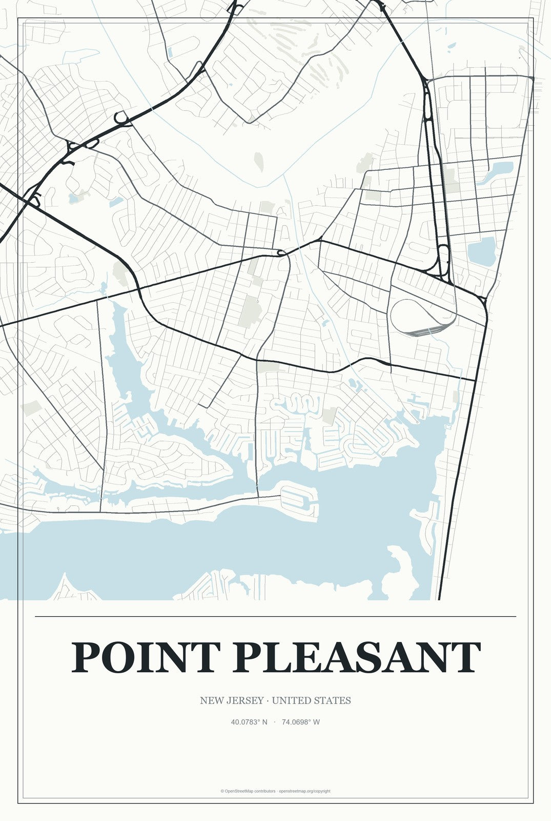 Point Pleasant, New Jersey City Map Aluminum Sign in Gallery Air style