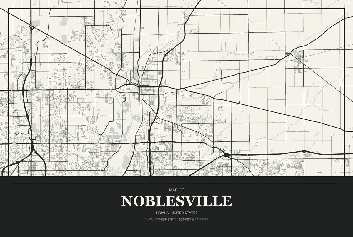 Noblesville, Indiana City Map Aluminum Sign in Museum Plaque style