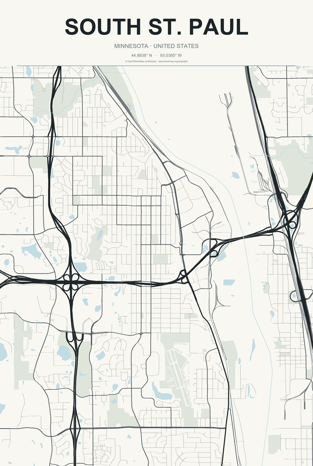 South St. Paul, Minnesota City Map Aluminum Sign in Headline Atlas style
