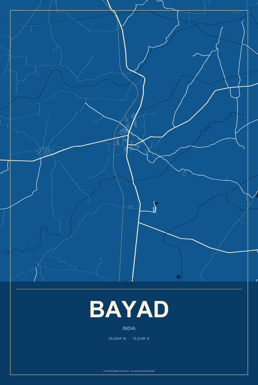 Bayad, India City Map Aluminum Sign in Harbor Cobalt style
