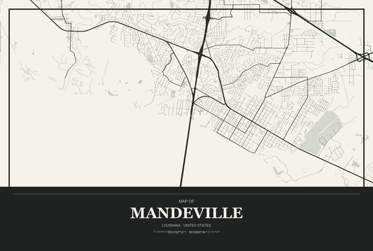Mandeville, Louisiana City Map Aluminum Sign in Museum Plaque style