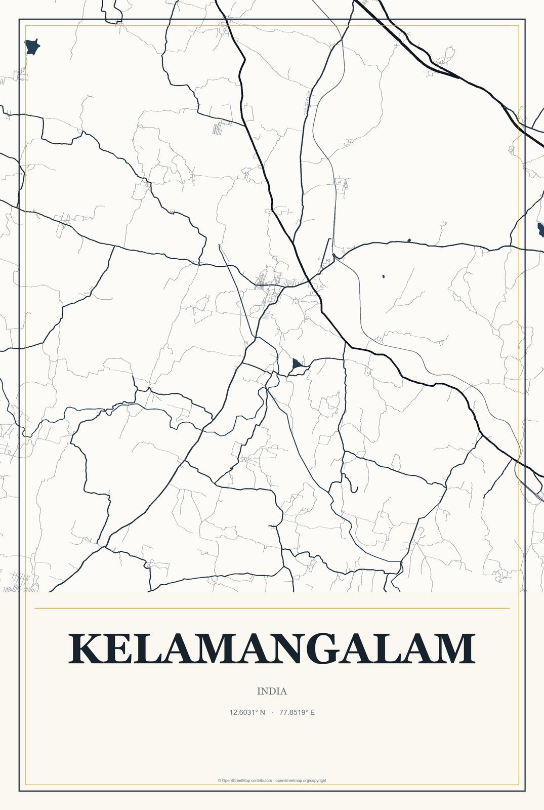 Kelamangalam, India City Map Aluminum Sign in Citrine Modern style