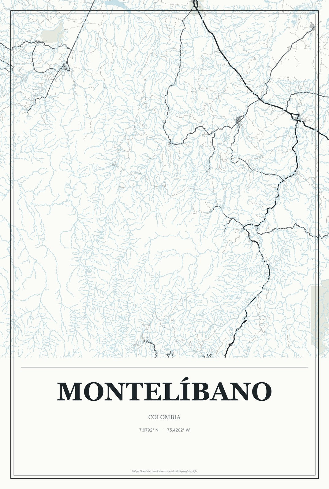 Montelíbano, Colombia City Map Aluminum Sign in Gallery Air style
