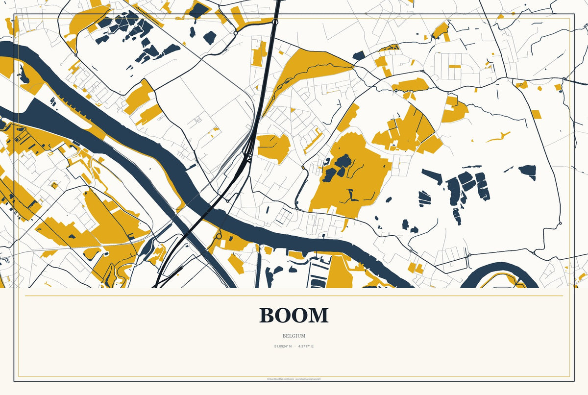 Boom, Belgium City Map Aluminum Sign in Citrine Modern style