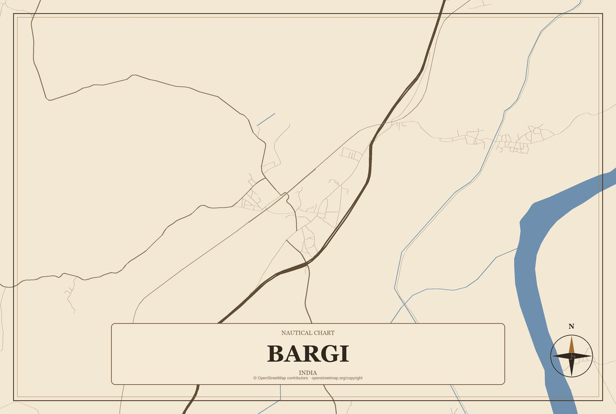 Bargi, India City Map Aluminum Sign in Heritage Nautical style