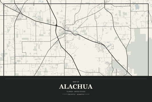 Alachua, Florida City Map Aluminum Sign in Museum Plaque style