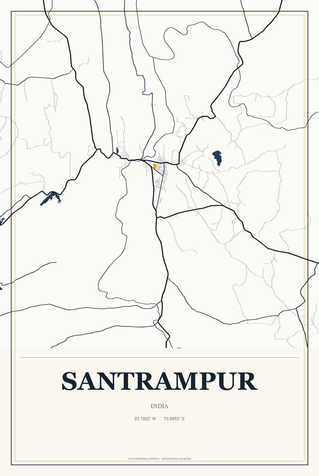 Santrampur, India City Map Aluminum Sign in Citrine Modern style