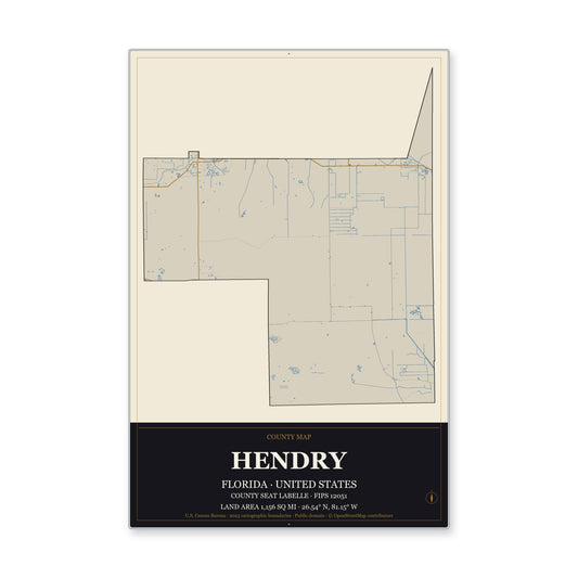 Hendry County, Florida Map Aluminum Sign in Museum Plaque style
