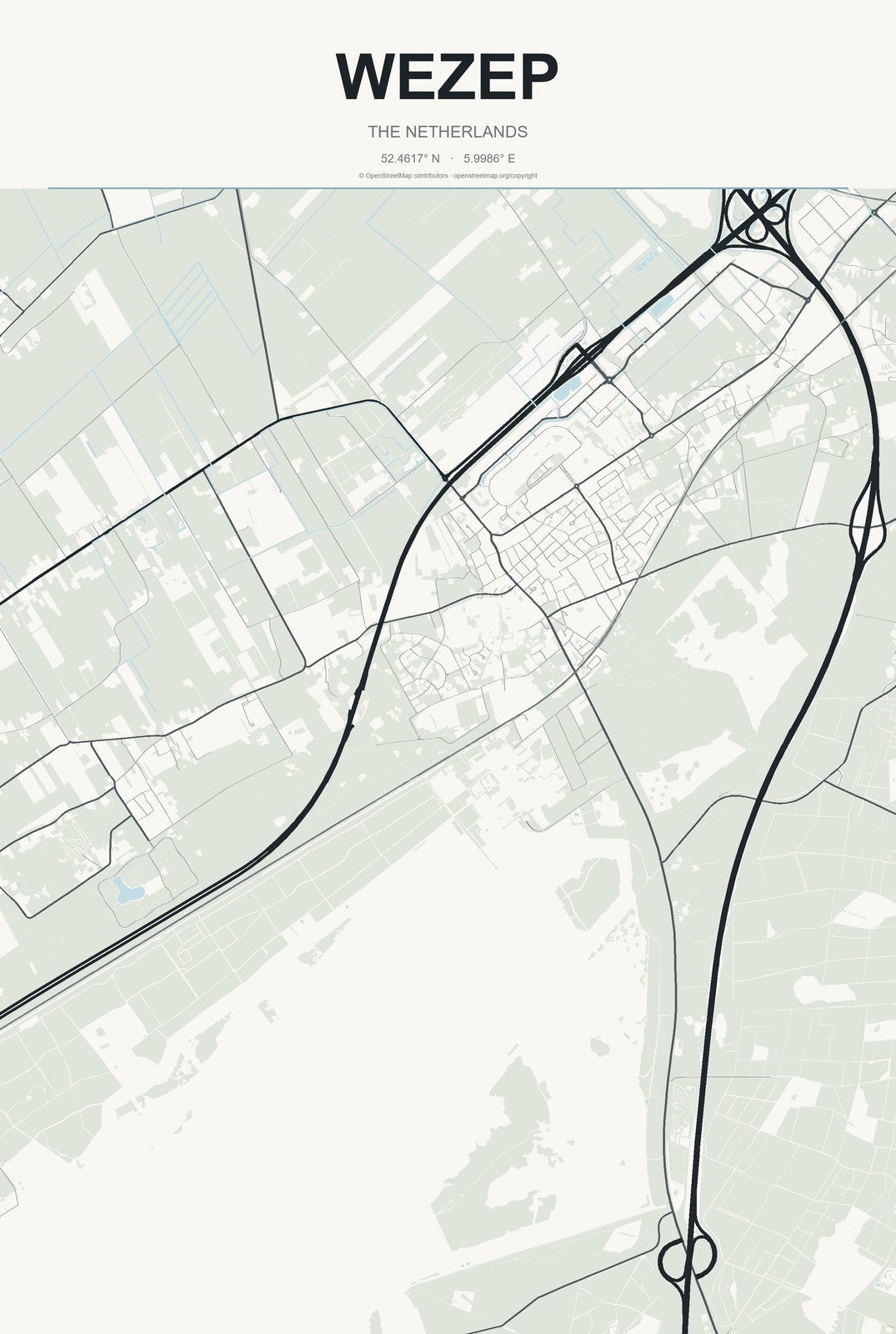 Wezep, The Netherlands City Map Aluminum Sign in Headline Atlas style