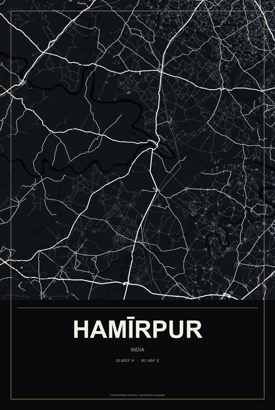 Hamīrpur, Himachal Pradesh, India City Map Aluminum Sign in Metropolitan Noir style