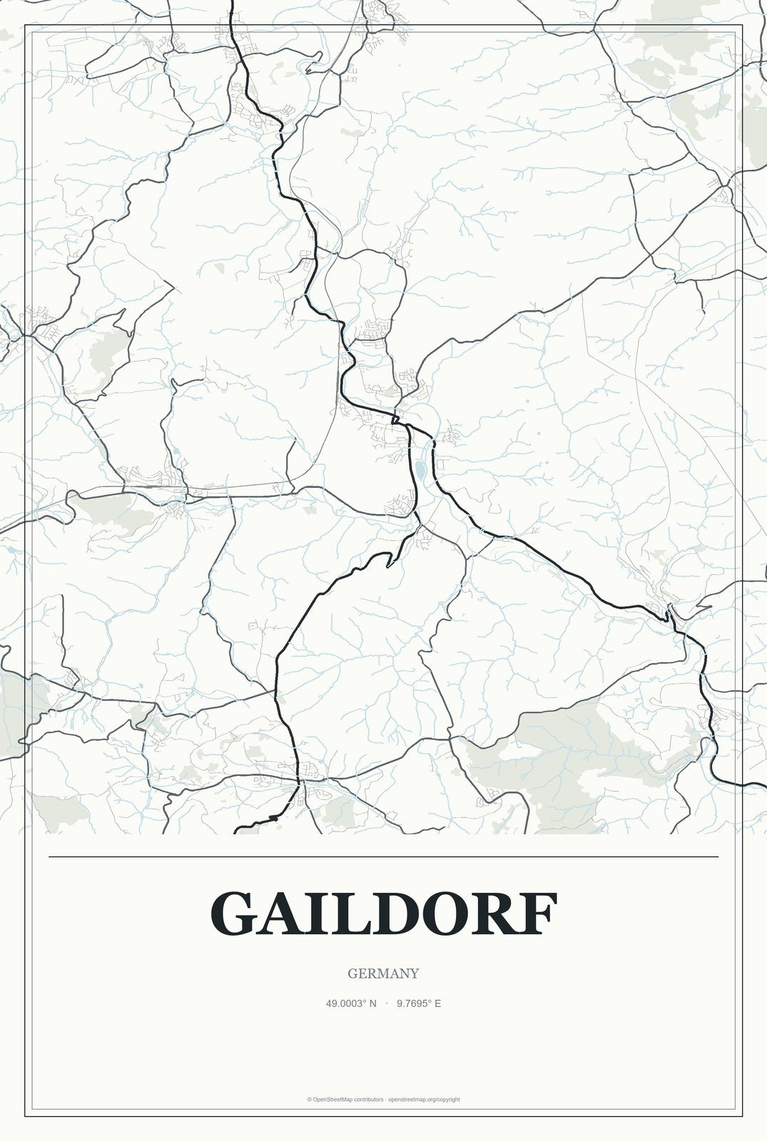 Gaildorf, Germany City Map Aluminum Sign in Gallery Air style