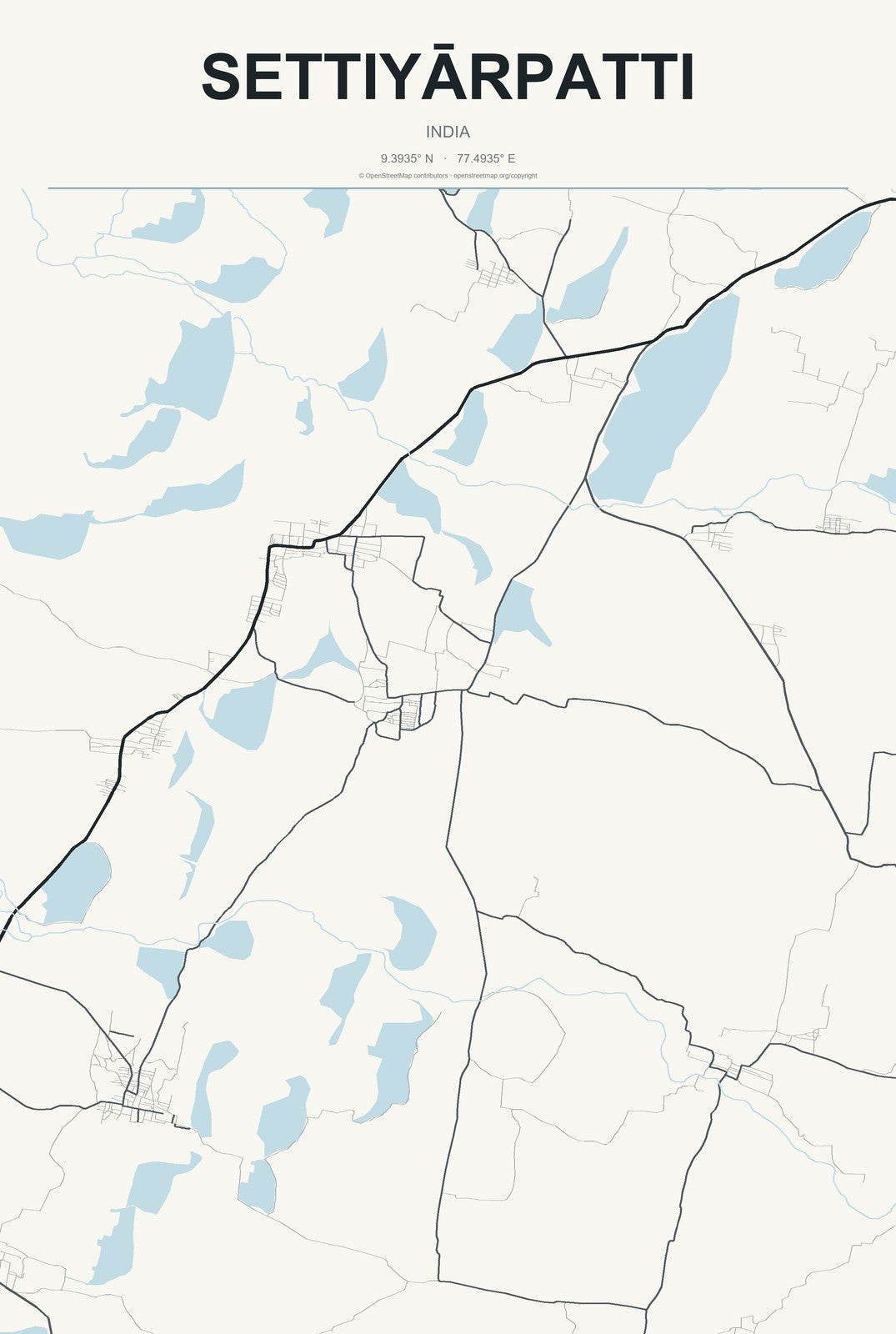 Settiyārpatti, India City Map Aluminum Sign in Headline Atlas style