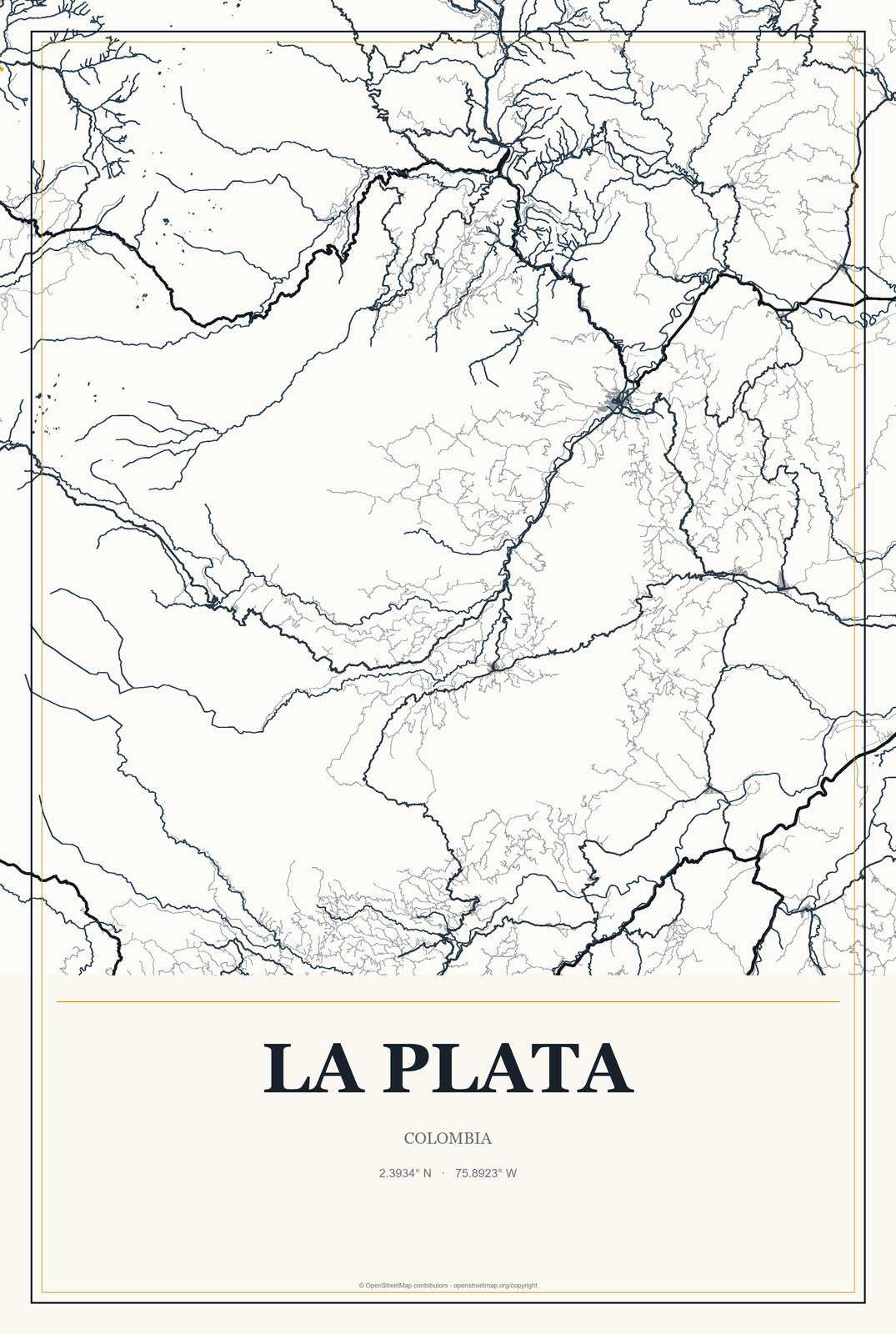 La Plata, Colombia City Map Aluminum Sign in Citrine Modern style